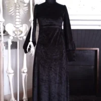 WITCHY BLACK VELVET MAXI DRESS ※ VELVET CAVE design - high neck, poet sleeves - XS - Image 5