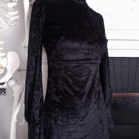 WITCHY BLACK VELVET MAXI DRESS ※ VELVET CAVE design - high neck, poet sleeves - XS - Image 2