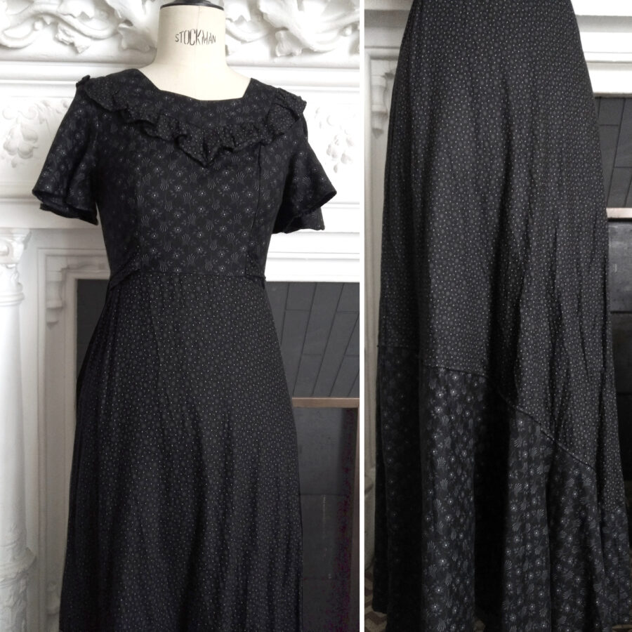 BLACK MAXI PRAIRIE DRESS ※ handsewn in Gunne Sax style - XS