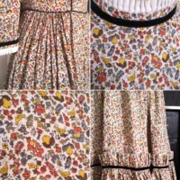 HARVEST PRAIRIE DRESS ※ handsewn -  birds, acorns, mushrooms, flowers, pears - XS - Image 4