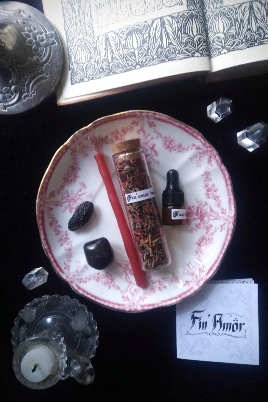 FIN'AMOR. LOVE THEMED BOX ✷ LAST 3 - organic handmade incense, candle, tonka bean, garnet, rose quartz - Image 7