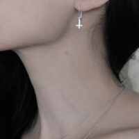 MEMENTO MORI & IROM OTNEMEM. DROP EARRINGS ✷ sustainable silver - mini trefoil cross or inverted crucifix - Image 3