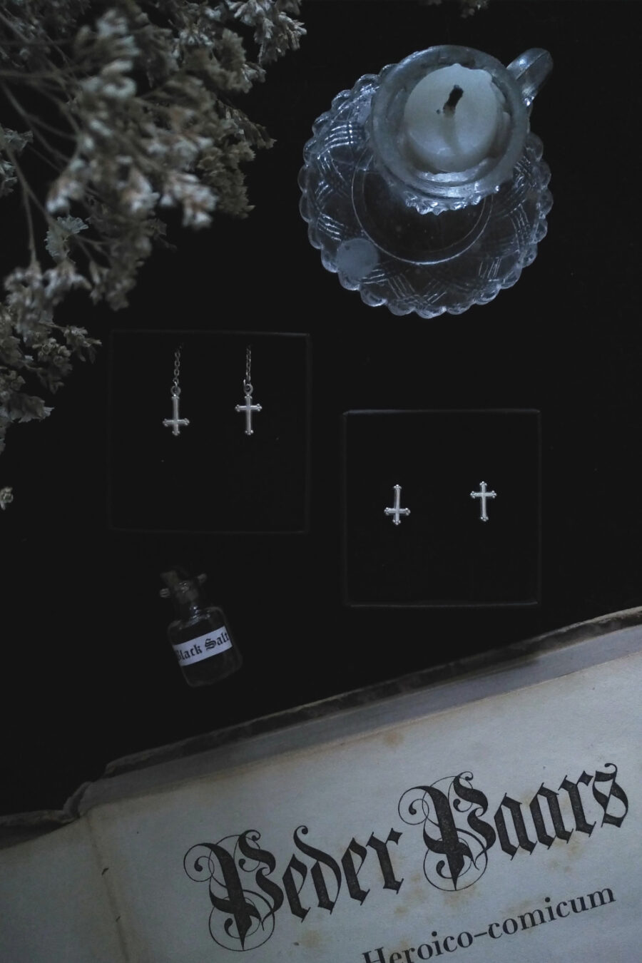 MEMENTO MORI & IROM OTNEMEM. EAR STUDS ✷ sustainable silver - miniature trefoil cross & or inverted crucifix - Image 6