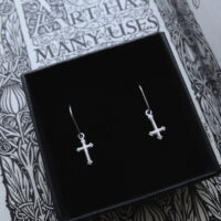 MEMENTO MORI & IROM OTNEMEM. DROP EARRINGS ✷ sustainable silver - mini trefoil cross or inverted crucifix - Image 6