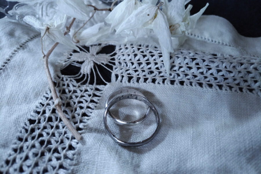 RUSTIQUE. WEDDING BAND. RING ✷ sustainable sterling silver - sustainable recycled silver - hammered - choose your finish : oxidised or shiny, initials or not - Image 11
