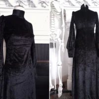WITCHY BLACK VELVET MAXI DRESS ※ VELVET CAVE design - high neck, poet sleeves - XS - Image 7