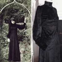 WITCHY BLACK VELVET MAXI DRESS ※ VELVET CAVE design - high neck, poet sleeves - XS