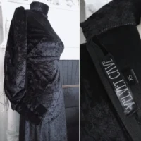 WITCHY BLACK VELVET MAXI DRESS ※ VELVET CAVE design - high neck, poet sleeves - XS - Image 6