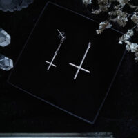 MINI PETRINE. INVERTED CROSS EARRINGS ✷ sustainable, recycled silver - Petrine / Saint Peter's cross, crucifix - Image 2