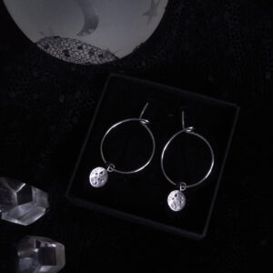CLAIR DE LUNE EAR HOOPS. LUNAR EARRINGS ✷ sustainable sterling silver – hammered & oxydised