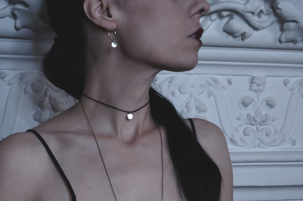 CLAIR DE LUNE EAR HOOPS. LUNAR EARRINGS ✷ sustainable sterling silver – hammered & oxydised - Image 9
