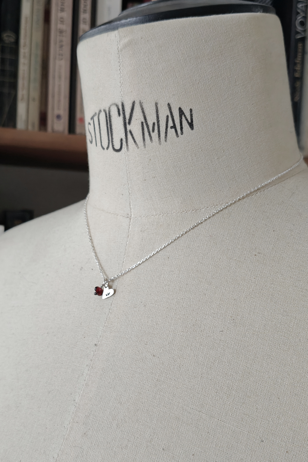 MON SEVL DÉSIR. CORDIFORM AMULET ✷ sustainable sterling silver & garnet or amber bead ✷ sustainable sterling silver - with a leaf or letter & pre-loved garnet or amber bead - Image 12