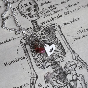 MON SEVL DÉSIR. CORDIFORM AMULET ✷ sustainable sterling silver & garnet or amber bead ✷ sustainable sterling silver - with a leaf or letter & pre-loved garnet or amber bead