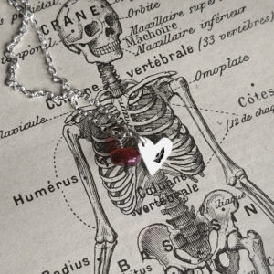 MON SEVL DÉSIR. CORDIFORM AMULET ✷ sustainable sterling silver & garnet or amber bead ✷ sustainable sterling silver - with a leaf or letter & pre-loved garnet or amber bead