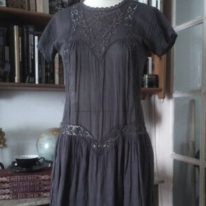 ISABELLE MARANT ETOILE GREY DRESS  ※ dark grey, cotton, with embroidery and cotton lace