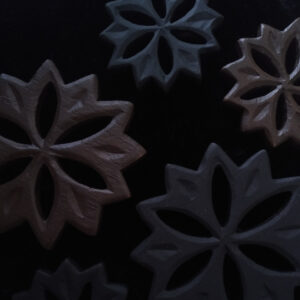WITCH MARK. DAISY WHEEL ARTEFACT ✷ carved wood rosette / hexafoil - matte black or dark brown